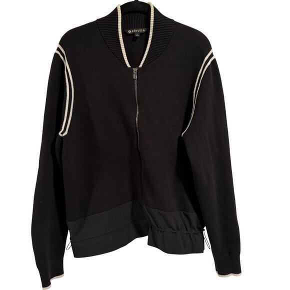 Athleta Venture Zip‎ Front Cinch Waist Black Sweater Size L - Picture 1 of 10